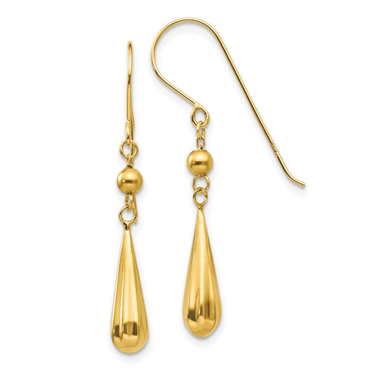 Exclusive 14K Gold Grooved Puffed Teardrop Earrings - Stylish Luxury