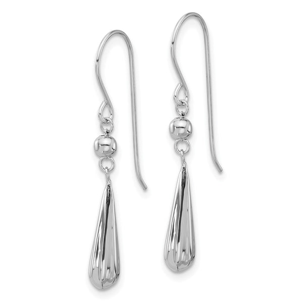 14K White Gold Textured Puffed Teardrop Earrings - 1.5" Long