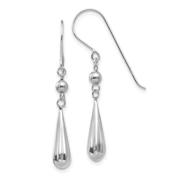 14K White Gold Textured Puffed Teardrop Earrings - 1.5" Long