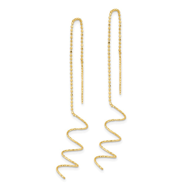 14K Gold Polished Diamond-Cut Spiral Threader Earrings - Lightweight