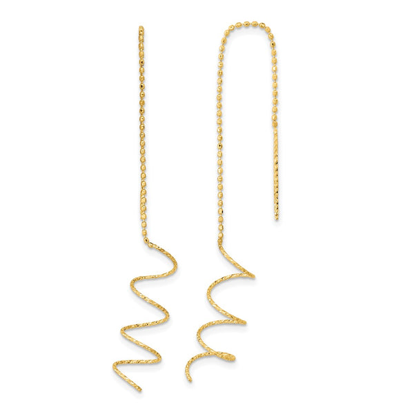 14K Gold Polished Diamond-Cut Spiral Threader Earrings - Lightweight
