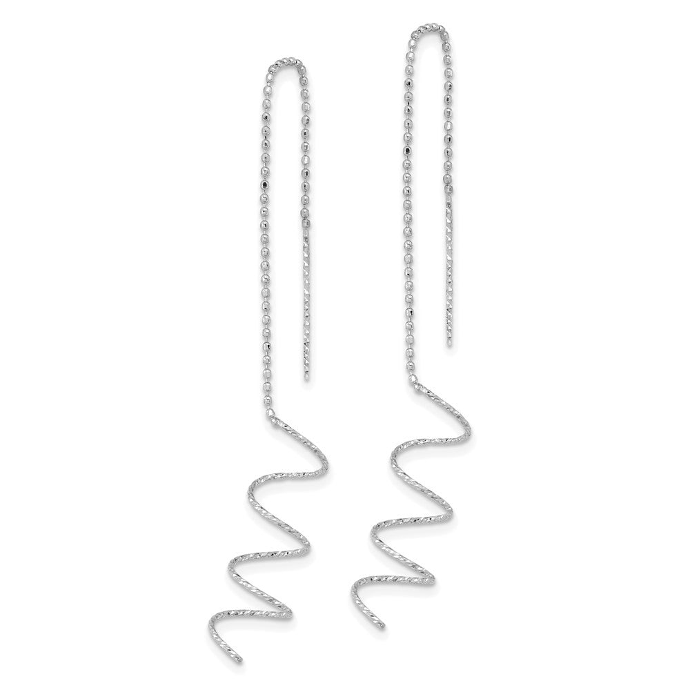 Shop Stylish 14K White Gold Polished Diamond-Cut Spiral Threader Earrings