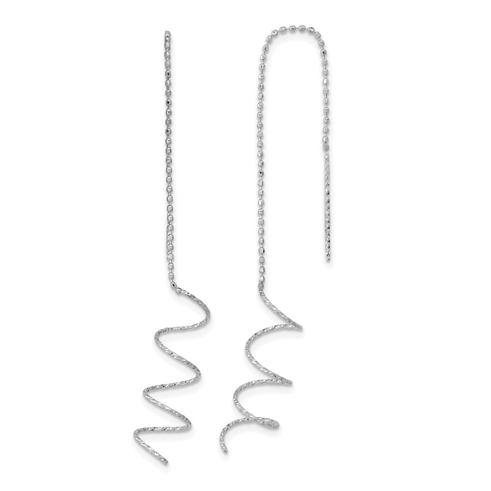14K white gold polished diamond-cut spiral threader earrings, 52mm