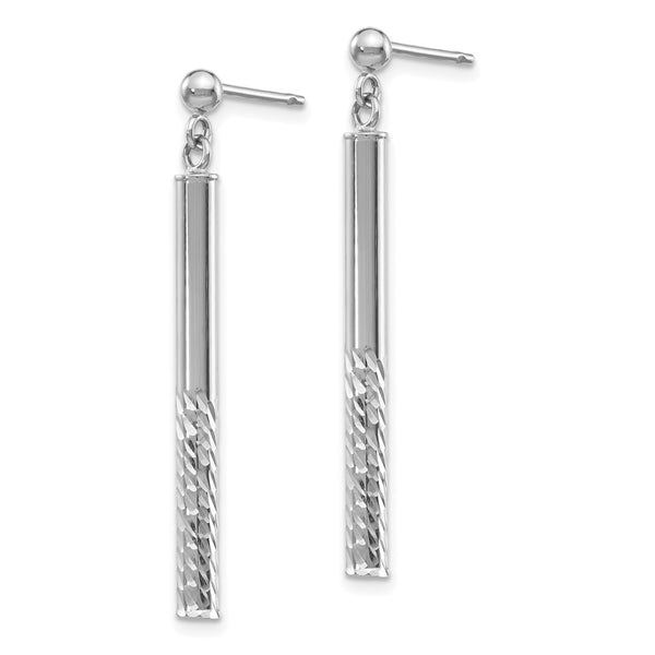 14K White Gold Polished Diamond-Cut Bar Dangle Earrings