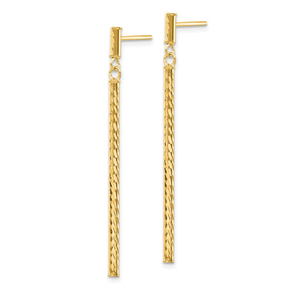 14K Gold Polished Diamond-Cut Bar Dangle Earrings