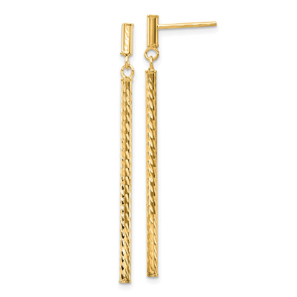 14K Gold Polished Diamond-Cut Bar Dangle Earrings