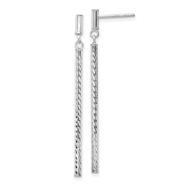 Shop Stylish 14K White Gold Polished Diamond-Cut Bar Dangle Earrings 1.5"