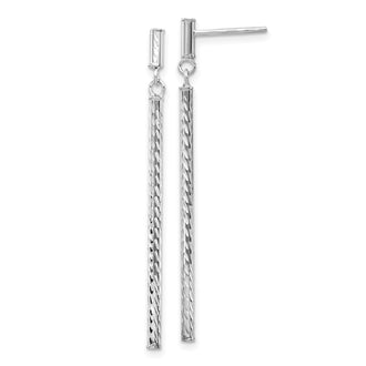 Shop Stylish 14K White Gold Polished Diamond-Cut Bar Dangle Earrings 1.5"