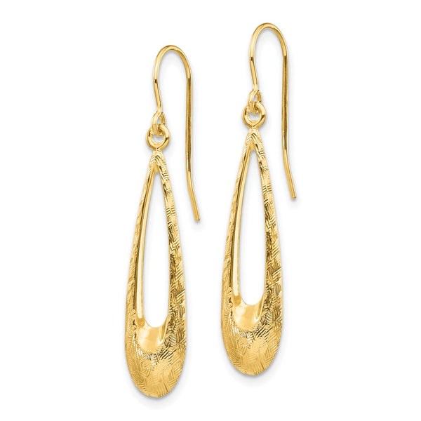 14K Gold Teardrop Dangle Earrings - Polished Textured
