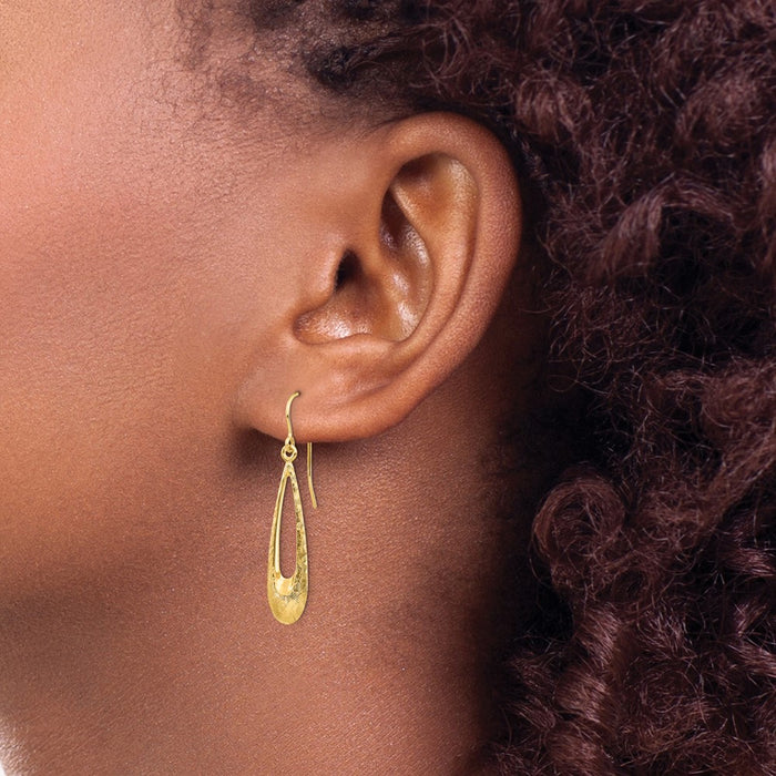 Shop Stylish 14K Gold Teardrop Dangle Earrings - Polished & Textured Design-3