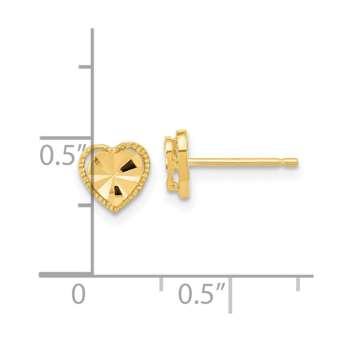 High-Quality 14K Gold Polished Diamond-Cut Heart Stud Earrings - Stylish Value-3