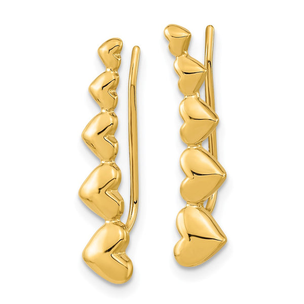 14K Gold Polished Heart Ear Climber Earrings