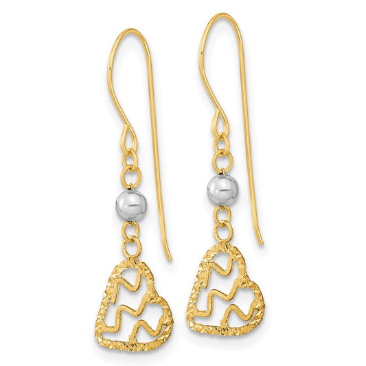 High-Quality 14K Two-Tone Heart Dangle Earrings | Stylish & Affordable Design