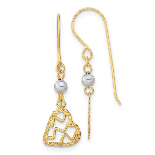 High-Quality 14K Two-Tone Heart Dangle Earrings | Stylish & Affordable Design