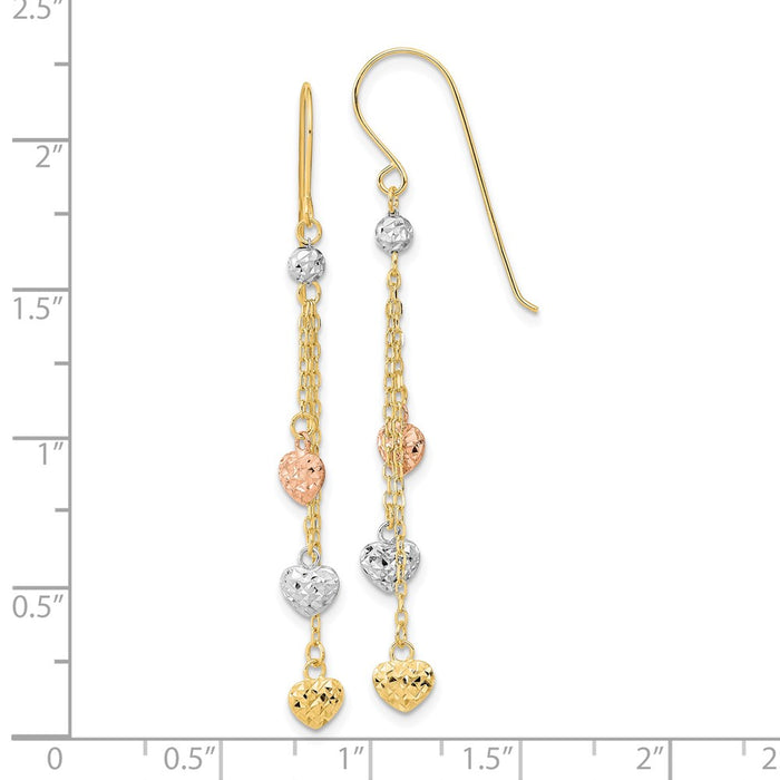 Buy 14K Tri-Color Gold Triple Heart Dangle Earrings - Stylish & Affordable!-3