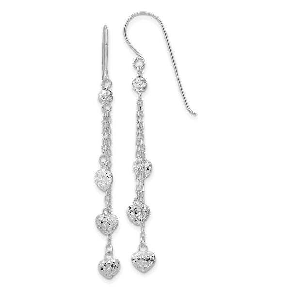 14K White Gold Triple Heart Dangle Earrings