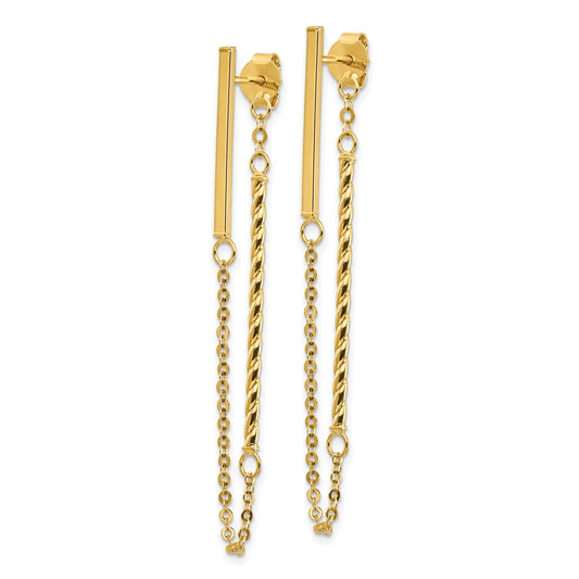Buy Designer 14K Gold Polished Twisted Bar Chain Post Earrings - Stylish Value!