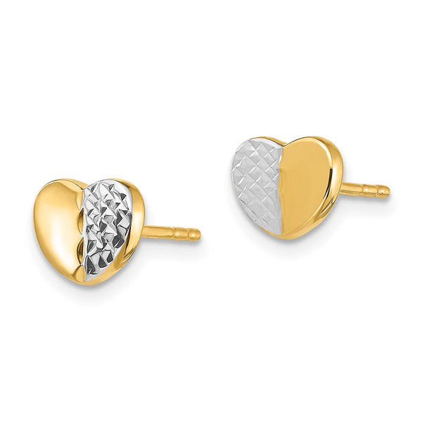 14K Gold Diamond-Cut Heart Stud Earrings - Style GR1-1012076