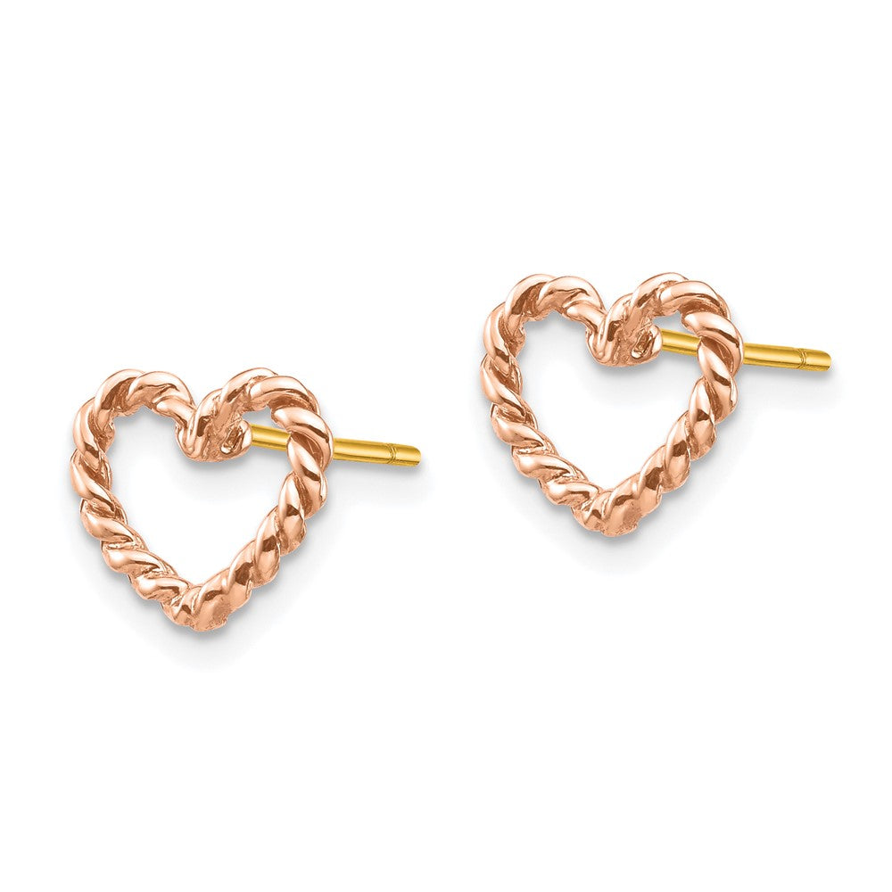 Shop 14K Rose Gold Twisted Heart Stud Earrings - Stylish & Affordable Luxury!