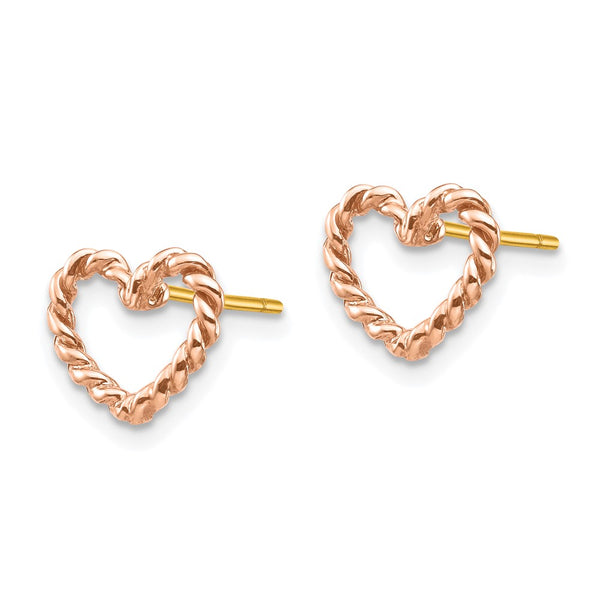 14K Rose Gold Twisted Heart Stud Earrings