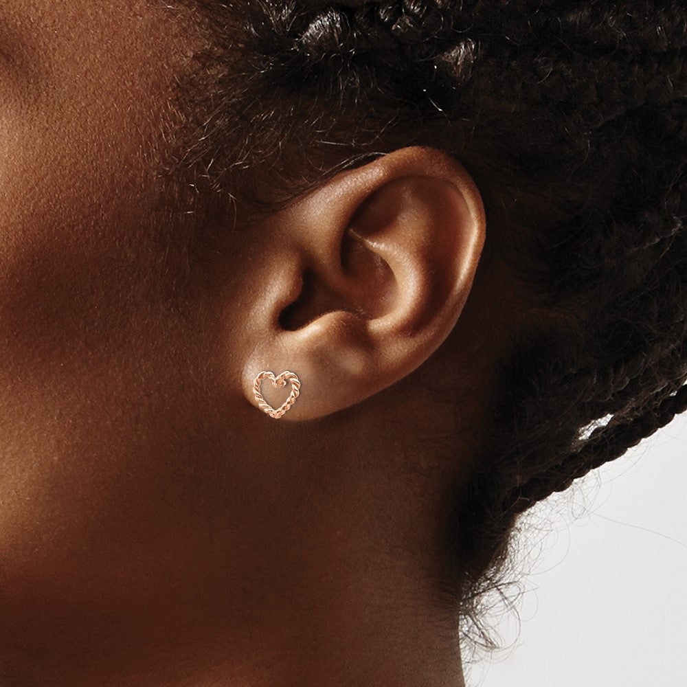 Shop 14K Rose Gold Twisted Heart Stud Earrings - Stylish & Affordable Luxury!