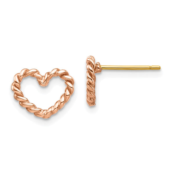 14K Rose Gold Twisted Heart Stud Earrings