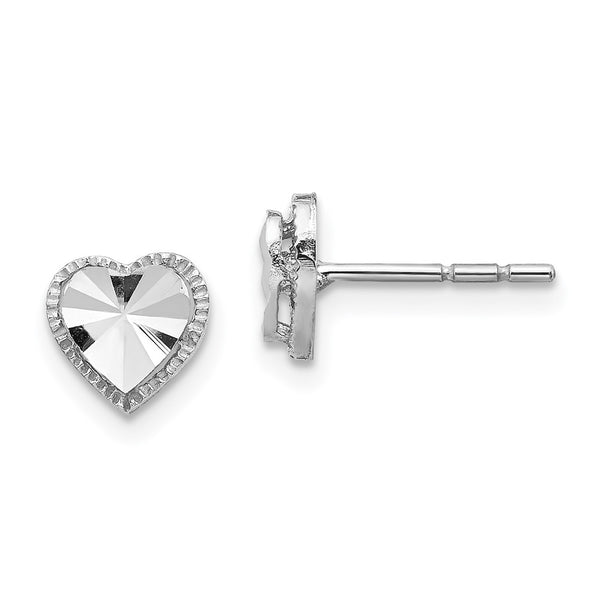 14K White Gold Diamond-Cut Heart Shaped Earrings