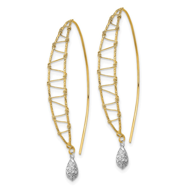 14K Two-Tone Polished Wire-Wrapped Dangle Earrings
