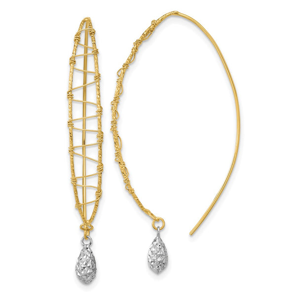 14K Two-Tone Polished Wire-Wrapped Dangle Earrings