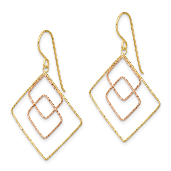 14K Two-Tone Diamond-Cut Graduated Square Drop Earrings