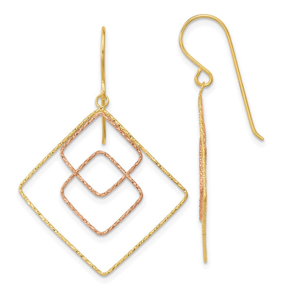 14K Two-Tone Diamond-Cut Graduated Square Drop Earrings