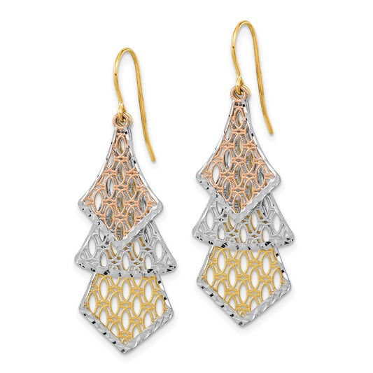 Shop 14K Tri-Color Polished Filigree Dangle Earrings - Stylish Luxury Jewelry