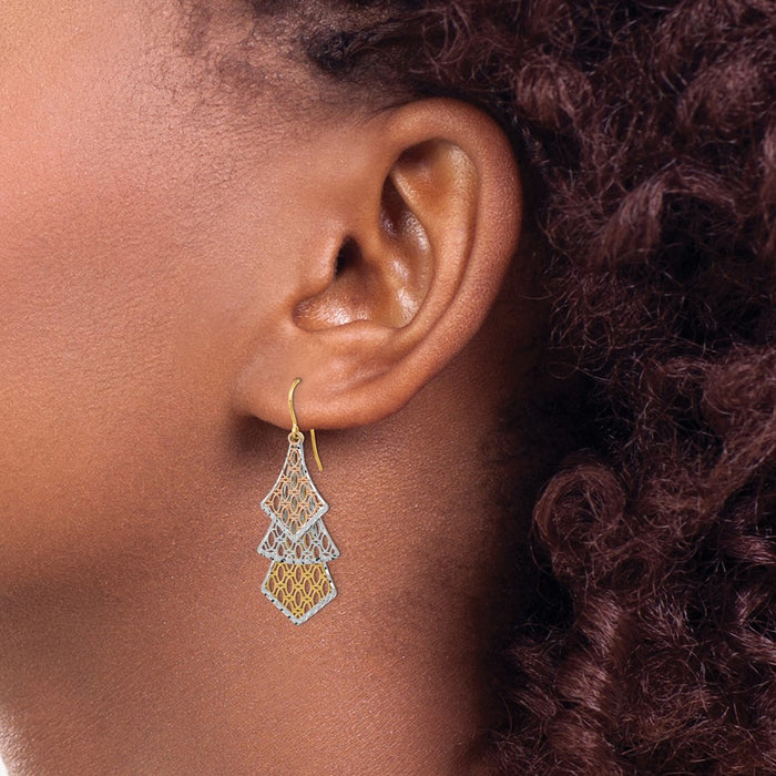 Shop 14K Tri-Color Polished Filigree Dangle Earrings - Stylish Luxury Jewelry-3