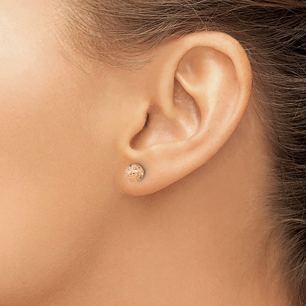 Buy Stylish 14K Rose Gold 6mm Diamond-Cut Ball Stud Earrings - Luxury Value!