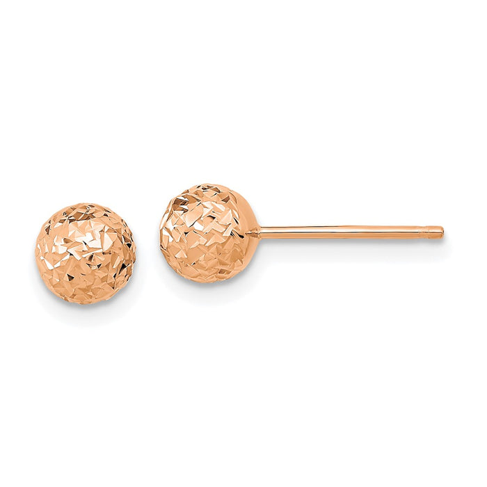Buy Stylish 14K Rose Gold 6mm Diamond-Cut Ball Stud Earrings - Luxury Value!-1