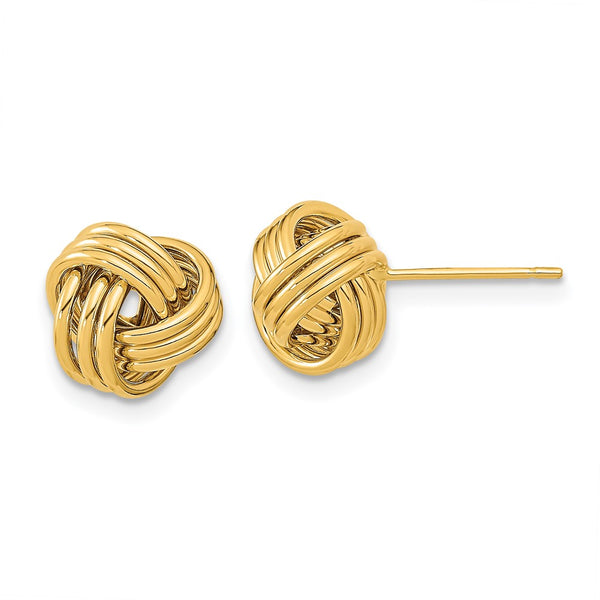 14K Gold Polished Triple Love Knot Stud Earrings