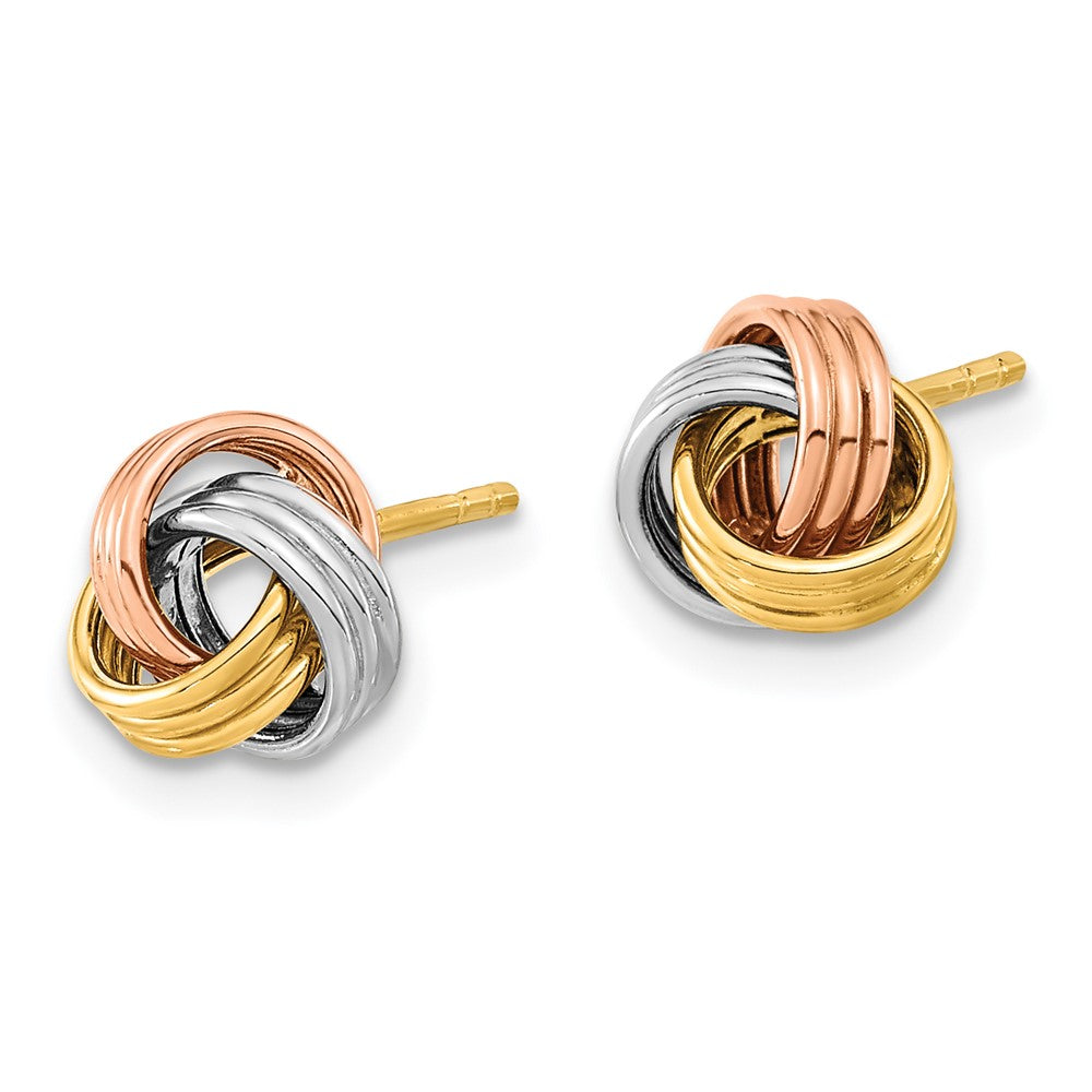 Shop Stylish 14K Gold Love Knot Earrings - 0.85mm with Rose & White Finish
