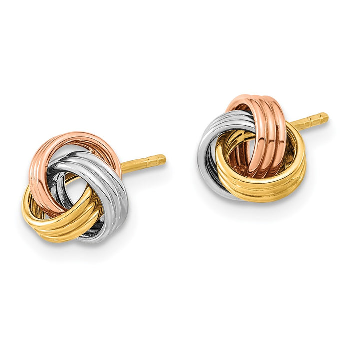 Shop Stylish 14K Gold Love Knot Earrings - 0.85mm with Rose & White Finish-2