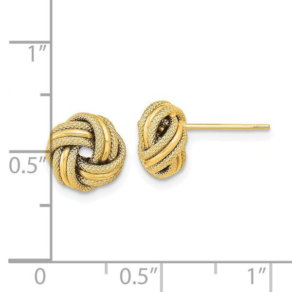 14K Gold Polished Textured Triple Love Knot Earrings