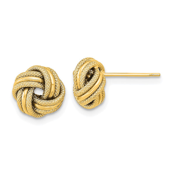 14K Gold Polished Textured Triple Love Knot Earrings