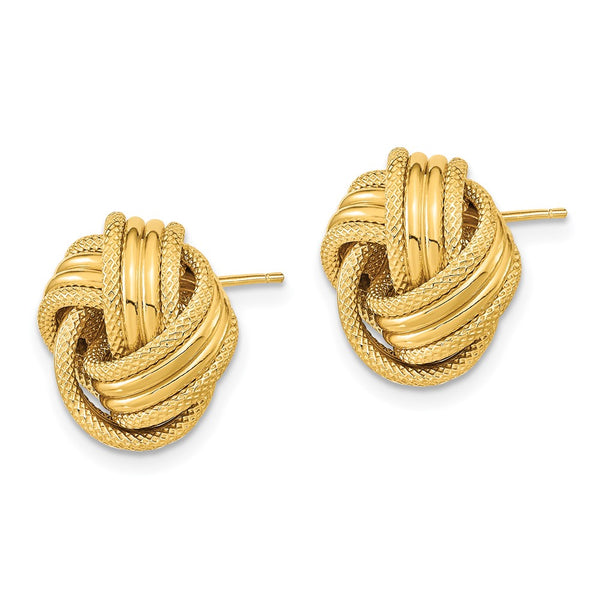 14K Gold Polished Textured Love Knot Stud Earrings - 0.85mm