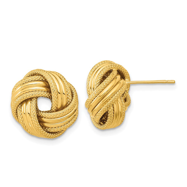14K Gold Polished Textured Love Knot Stud Earrings - 0.85mm