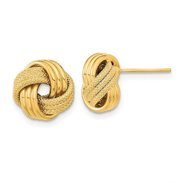 14K Gold Polished Triple Love Knot Post Earrings - 0.85mm