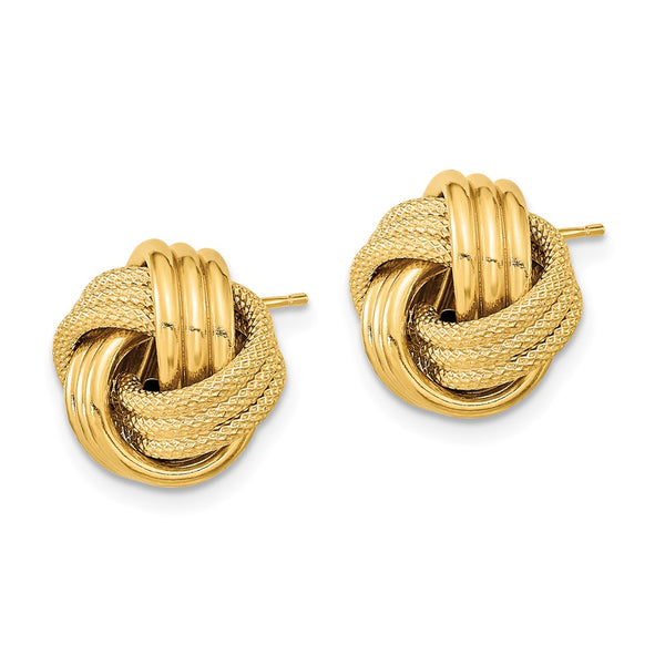 14K Gold Polished Textured Triple Love Knot Stud Earrings