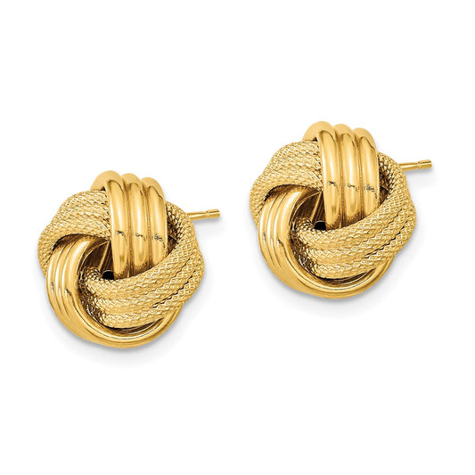 Shop Exclusive 14K Gold Polished Textured Triple Love Knot Stud Earrings - Stylish & Affordable!