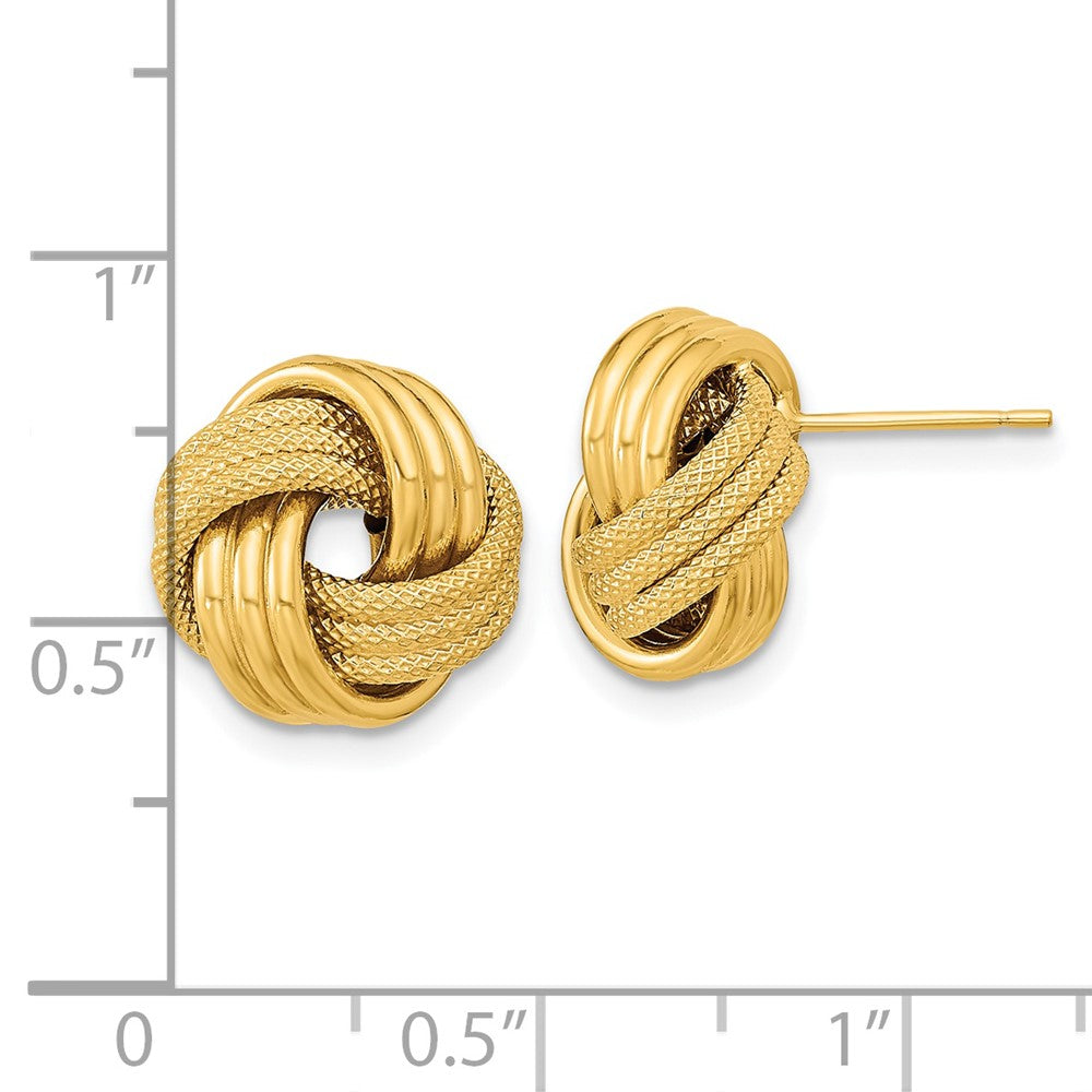 Shop Exclusive 14K Gold Polished Textured Triple Love Knot Stud Earrings - Stylish & Affordable!