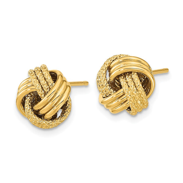 14K Gold Polished Textured Love Knot Stud Earrings
