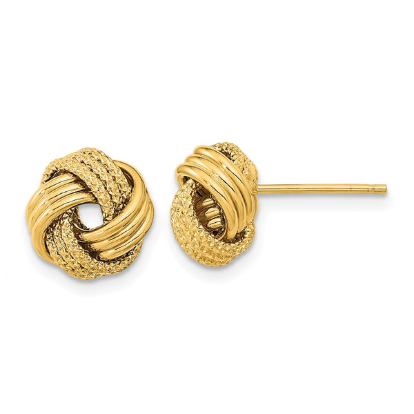 14K Gold Polished Textured Love Knot Stud Earrings