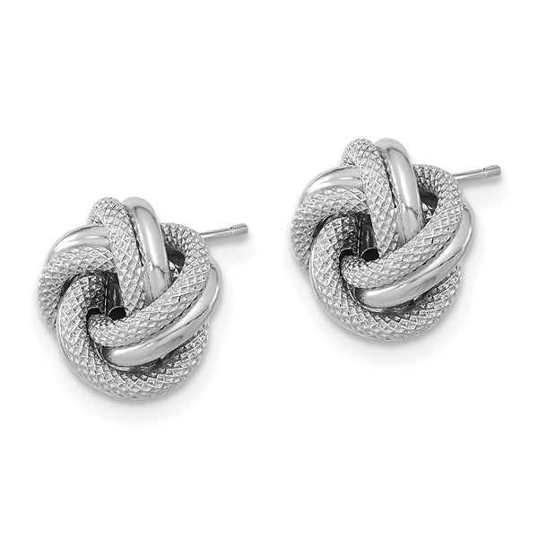 14K White Gold Double Love Knot Textured Post Earrings - 1.5"