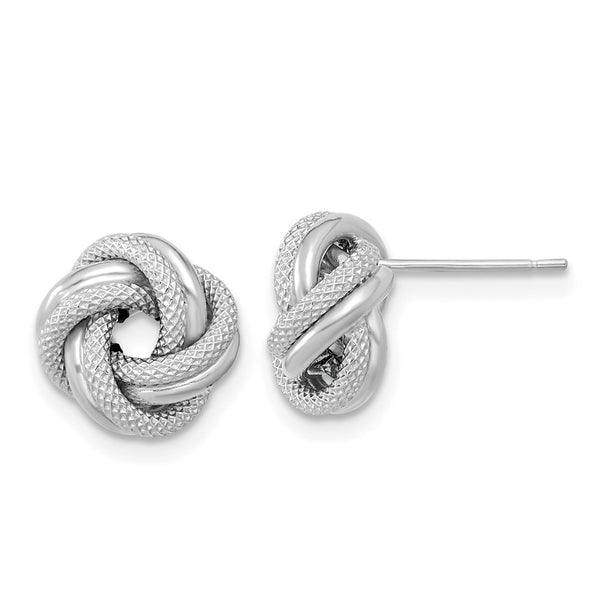 14K White Gold Double Love Knot Textured Post Earrings - 1.5"